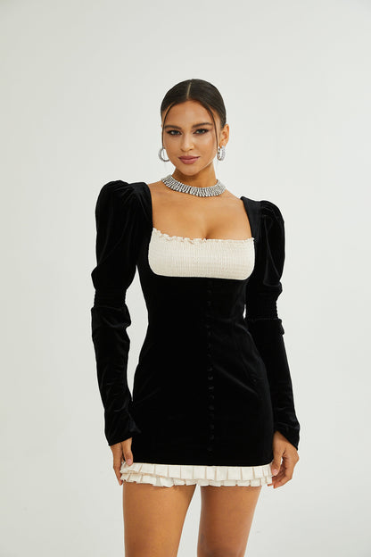 Minivestido Frederica de terciopelo con escote cuadrado 
