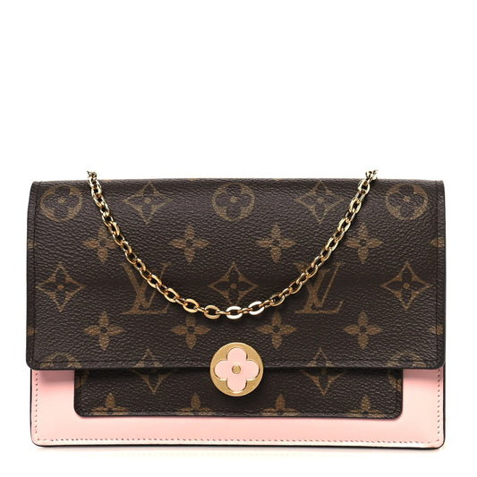 Monogram Flore Chain Wallet Rose Ballerine