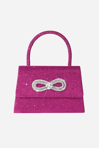 Bolso con asa de diamante y brillo metálico 