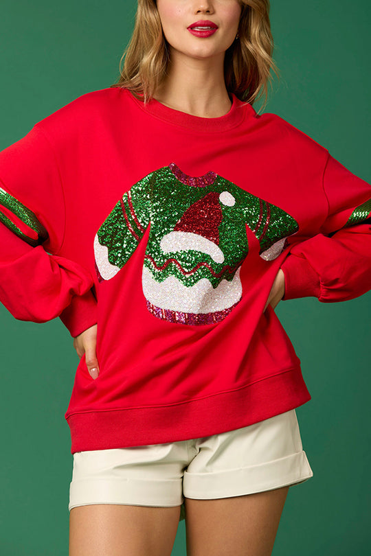 Sudadera informal de cuello redondo con lentejuelas navideñas