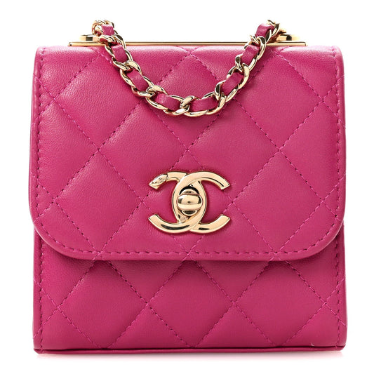 Lambskin Quilted Mini Trendy CC Clutch With Chain Fuchsia