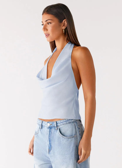 Charli Cowl Top - Blue