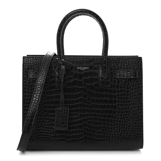Calfskin Crocodile Embossed Baby Sac De Jour Black