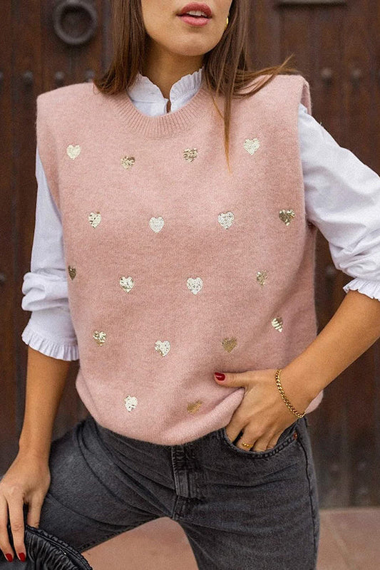 Suéter versátil sin mangas con cuello redondo y estampado de amor