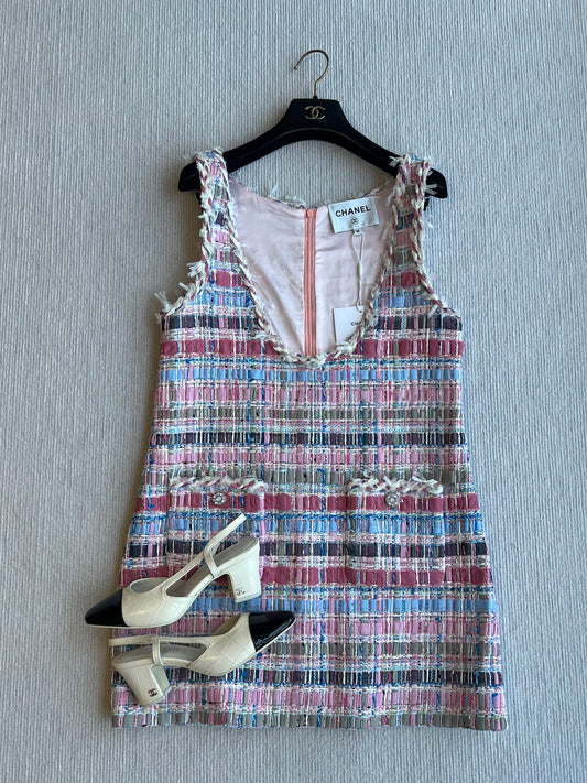 CC 25SS V-neck Vest Dress with Hand-Woven Tassel Ribbons Colorful 277225