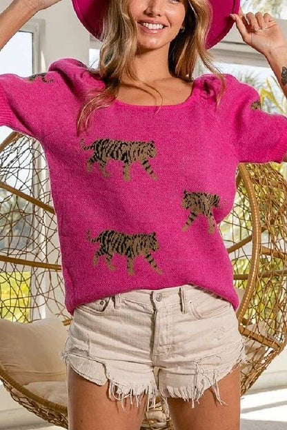 Jersey con estampado de tigre rosa fucsia 