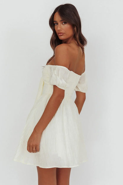 Perfect Worlds Off-Shoulder Mini Dress Textured Ivory
