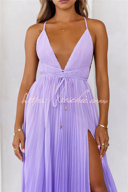 Love Letter To You Pleated Gradient Print Back Tie-up Slit Maxi Dress