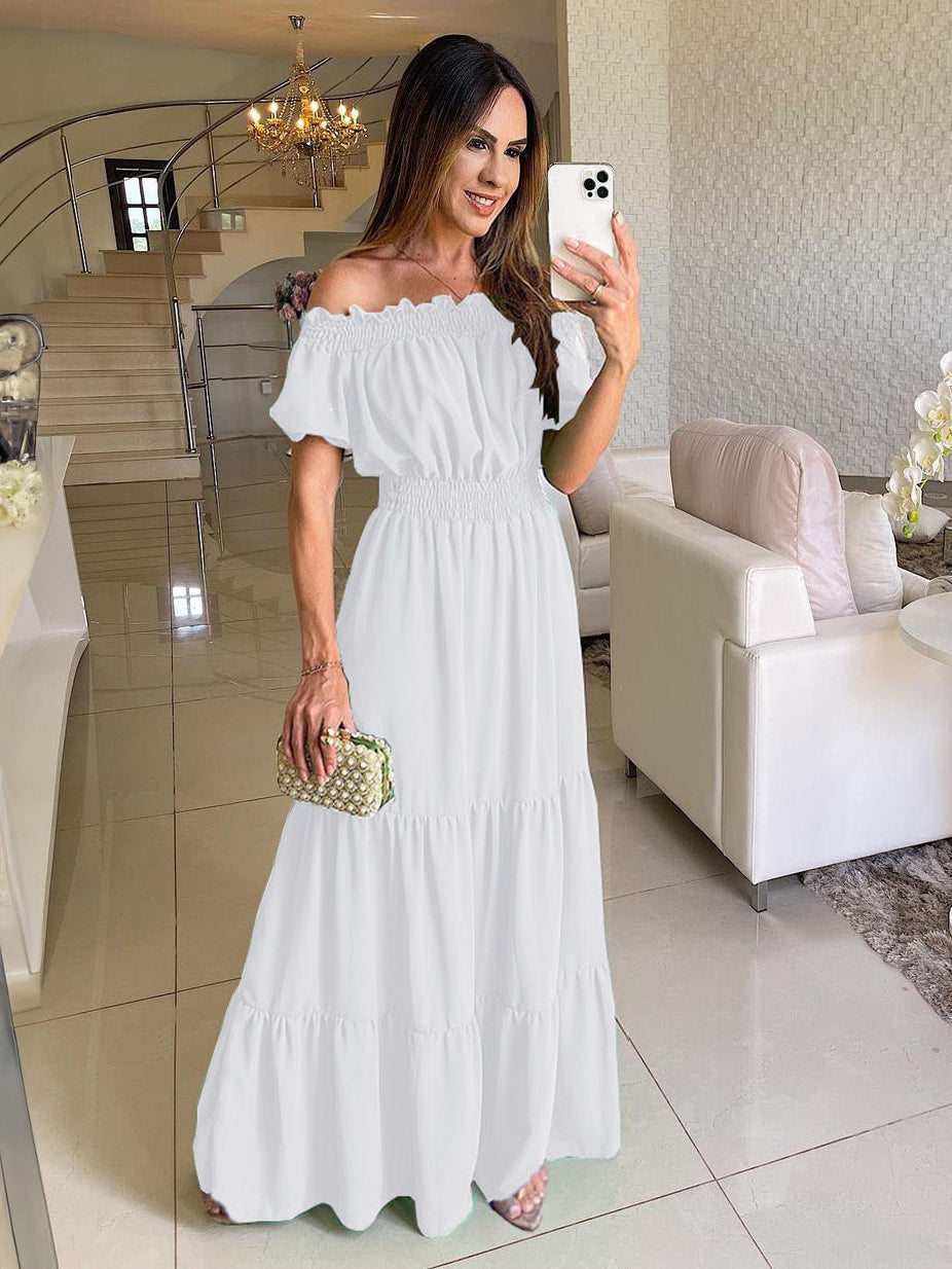 Boho Dress Off The Shoulder Pleated Tiered Casual Summer Maxi Dresses