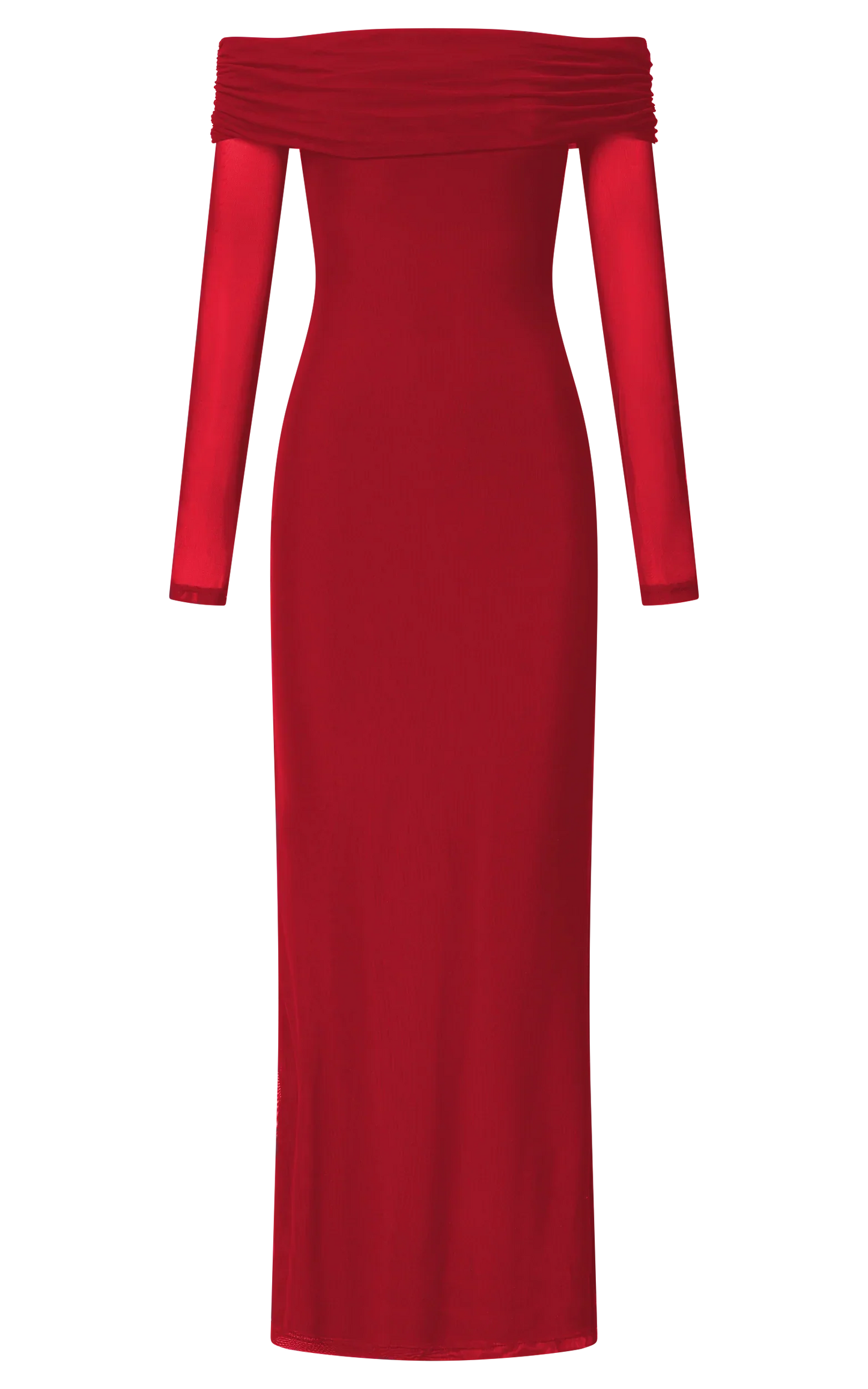 Bethanie Maxi Dress - Off The Shoulder Mesh Dress in Red