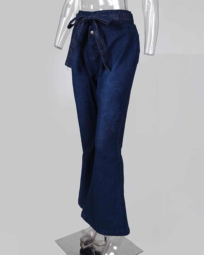 Denim High Waist Bell-Bottom Jeans