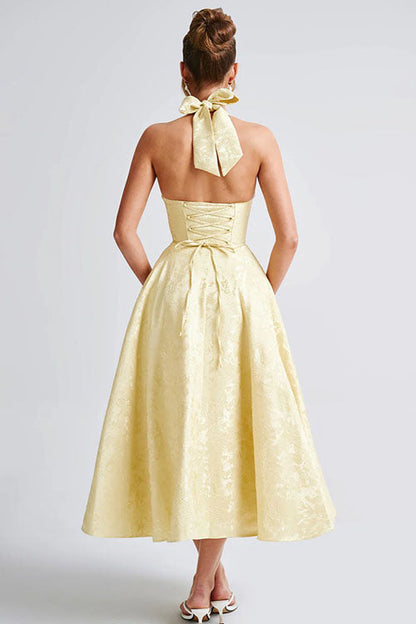 Genevieve™ | V-Neck Halterneck Sleeveless Jacquard Maxi Dress