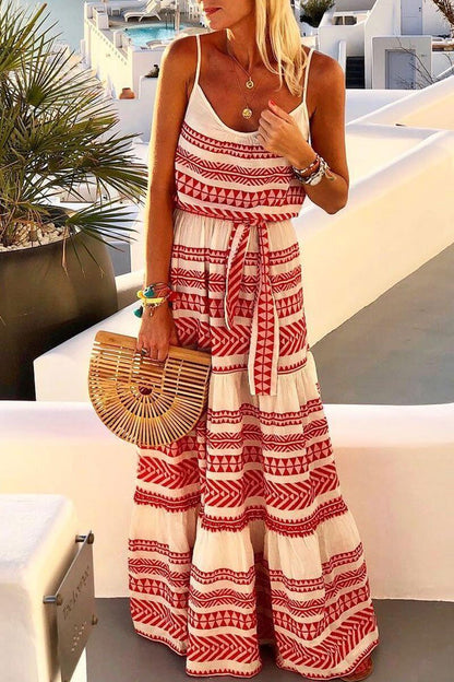 Vestido largo holgado hasta el tobillo con estampado geométrico (4 colores)