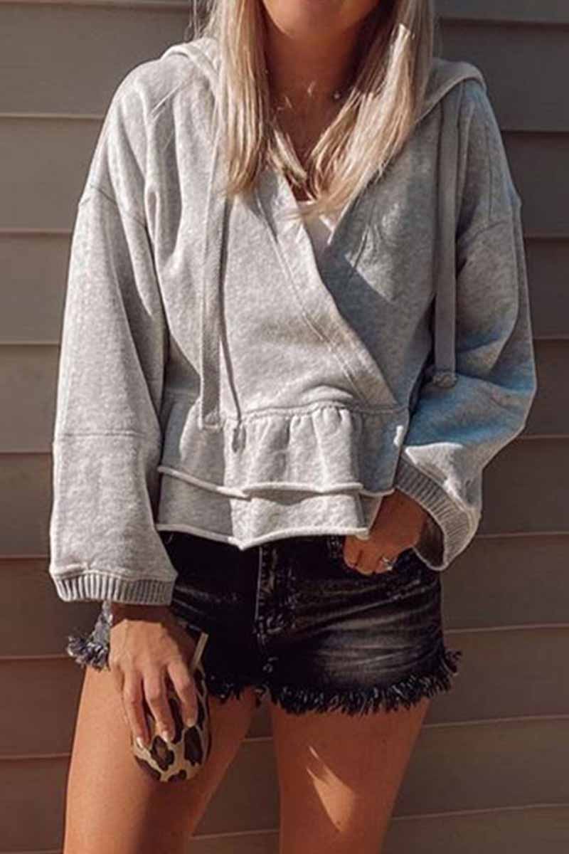 Sudadera con capucha de punto con volantes