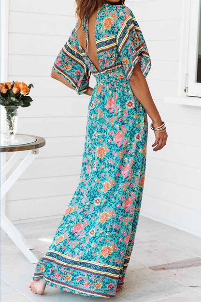 Vestido azul hasta los tobillos con estampado floral