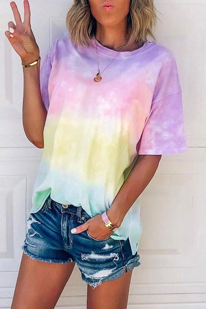Camiseta multicolor con efecto tie-dye y cuello redondo