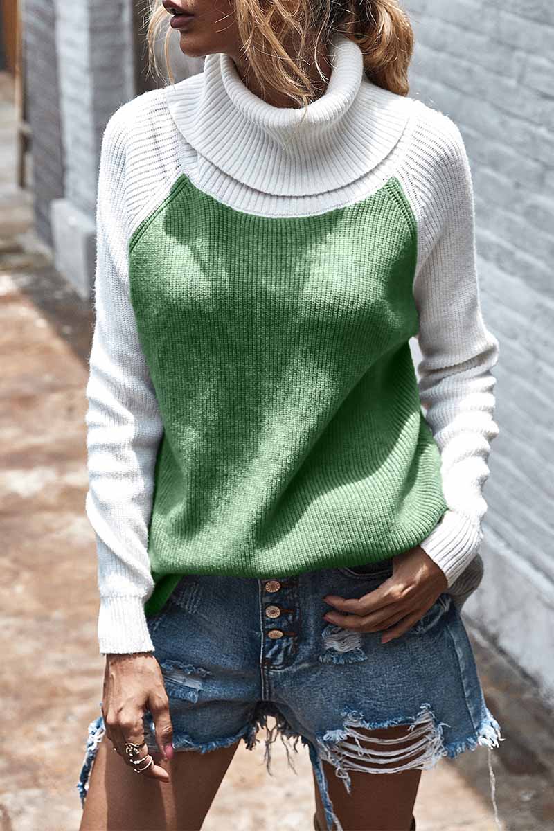 Suéter liso de cuello alto en contraste