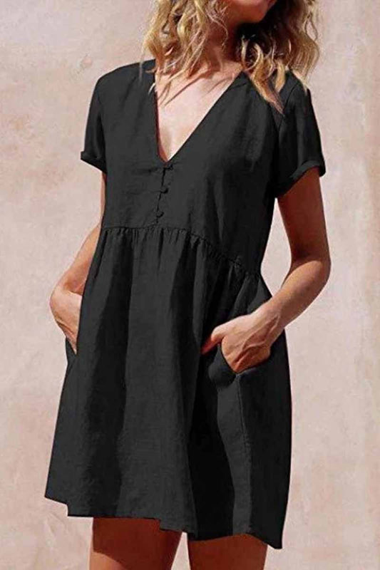 Minivestido diario con cuello en V