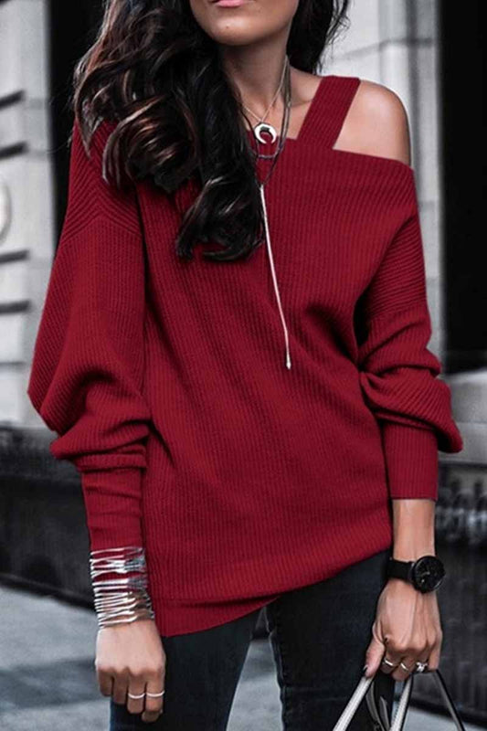 Top de punto con hombros descubiertos en color liso