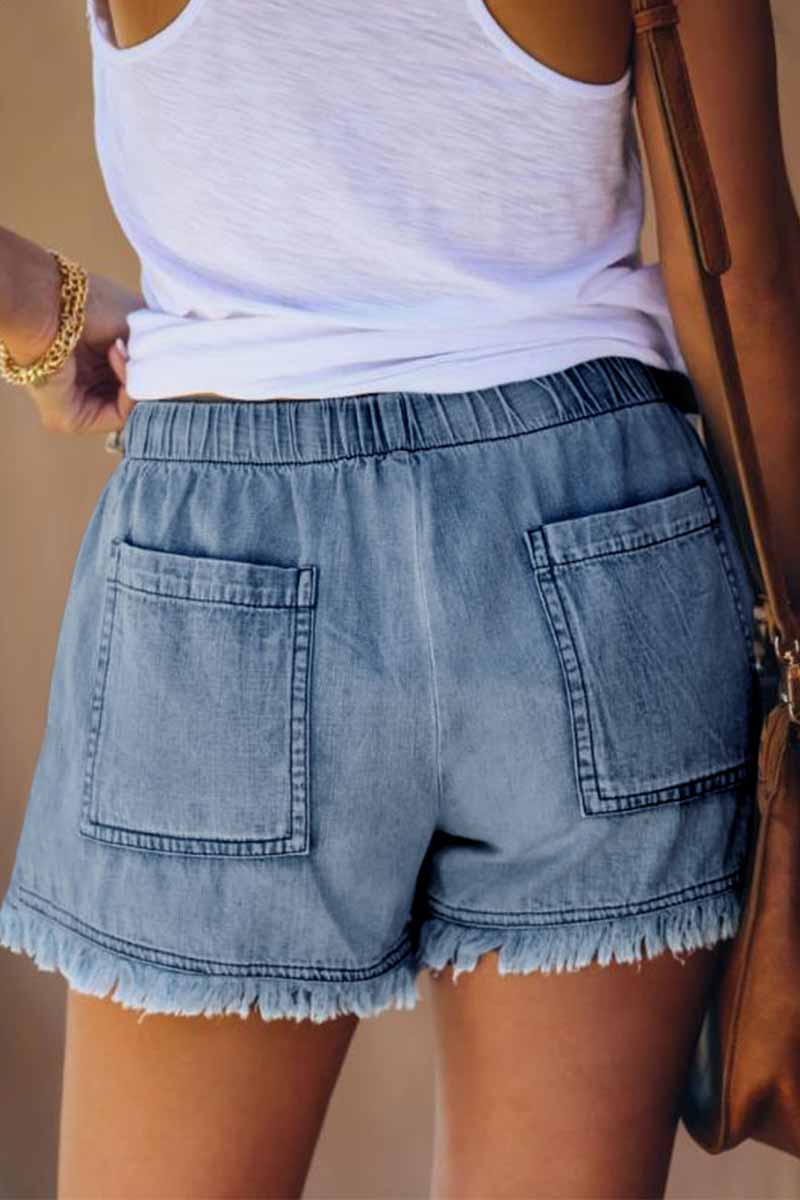 Shorts vaqueros finos con flecos y cordones