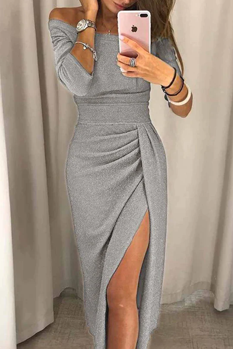 Vestidos largos con cuello cruzado y abertura en la cadera (5 colores)