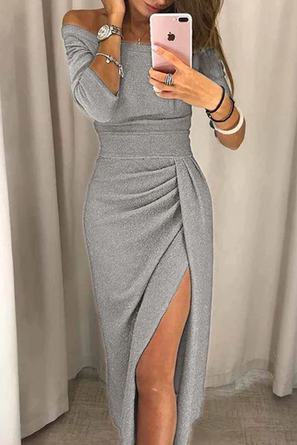Vestidos largos con cuello cruzado y abertura en la cadera (5 colores)