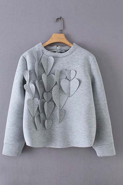 Sudadera con capucha de manga larga con cremallera y decoración de corazón