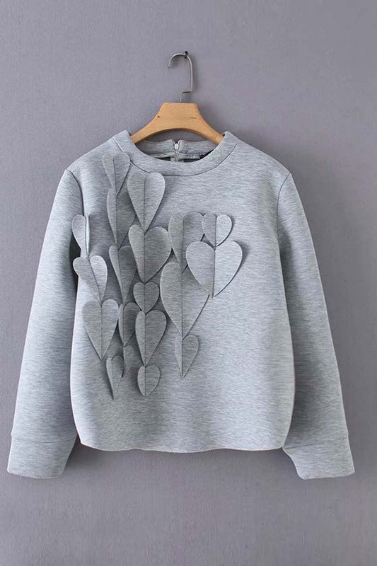 Sudadera con capucha de manga larga con cremallera y decoración de corazón
