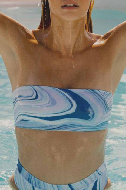 Two-Piece Gradient Stripe Tube Top High Waist Bikini