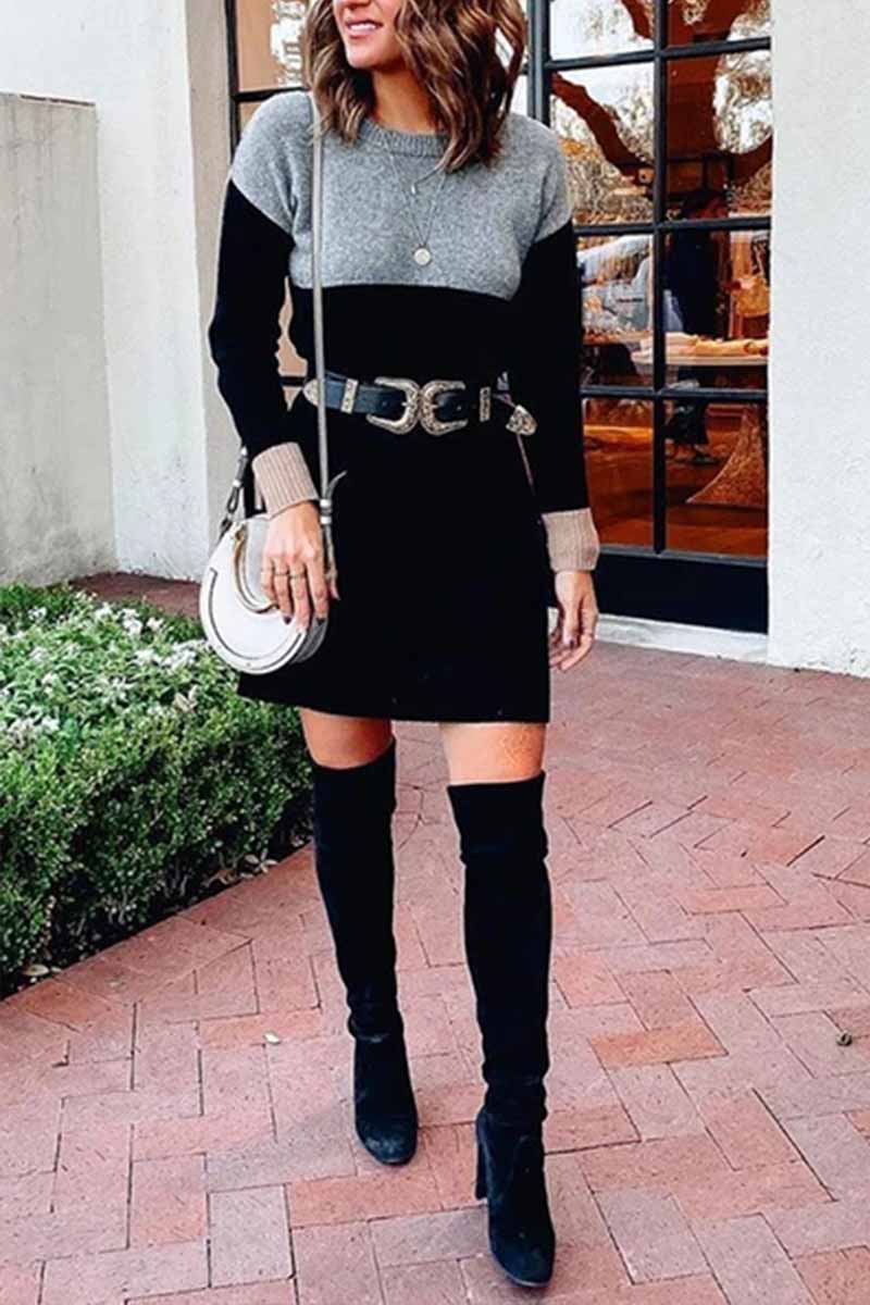 Vestido holgado con cuello redondo y paneles (2 colores)