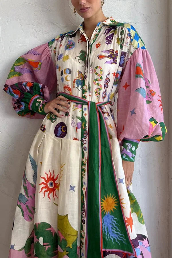 Vestido largo plisado con estampado de estilo cortesano francés retro