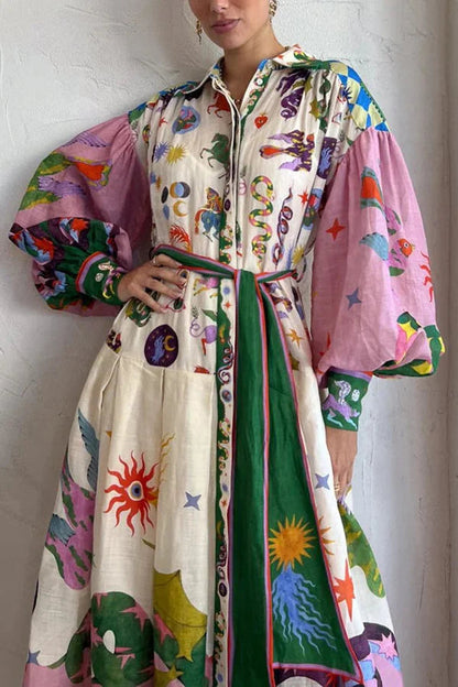 Vestido largo plisado con estampado de estilo cortesano francés retro