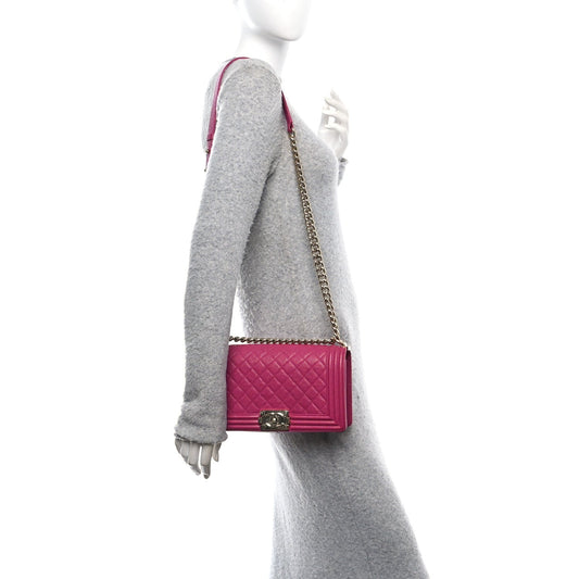 Caviar Quilted Medium Boy Flap Dark Pink
