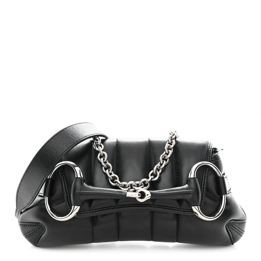 Nappa Vertical Matelasse Small Maxi Horsebit Chain Shoulder Bag Black