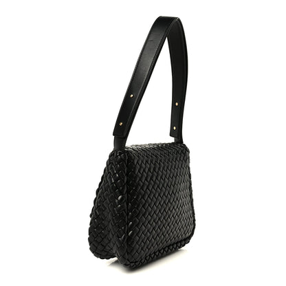 Nappa Intrecciato Small Cobble Messenger Bag Black