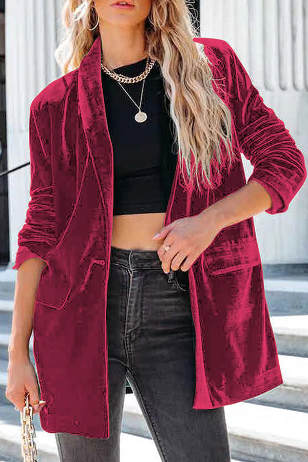 Chaqueta de traje casual de terciopelo dorado para mujer