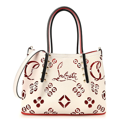 Calfskin Loubinthesky Mini Perforated Cabarock Spikes Tote White