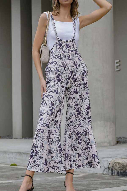 Pantalones casuales holgados de pierna ancha con estampado fino para mujer