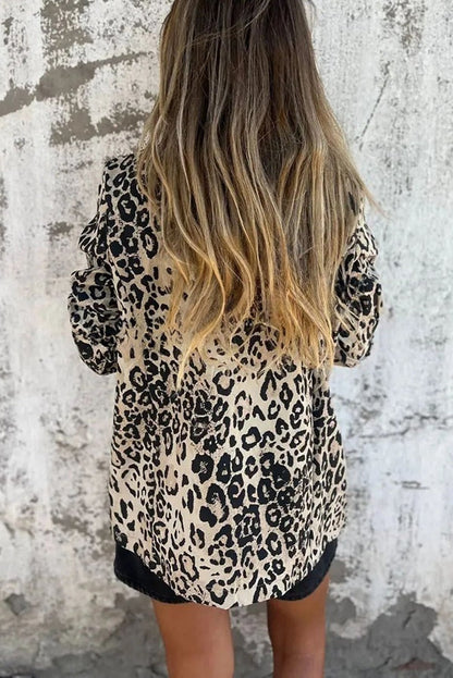 Blazer informal de manga larga con solapa y estampado de leopardo