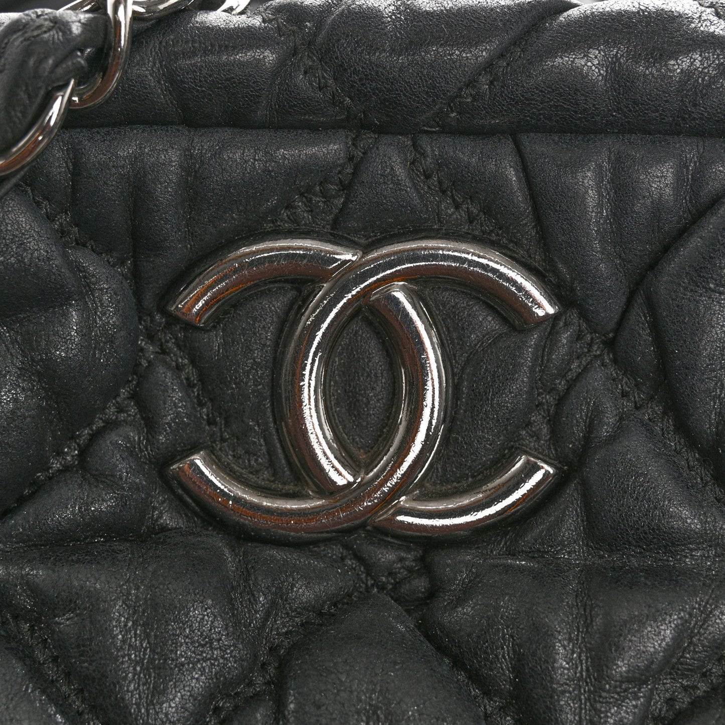 Calfskin Bubble Quilt Bowler Black