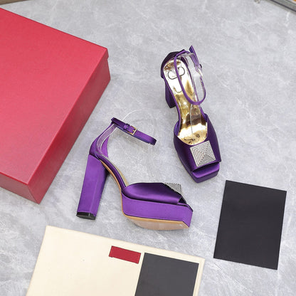 Open Toe Pump With One Stud Diamond Patent Purple Leather 130MM