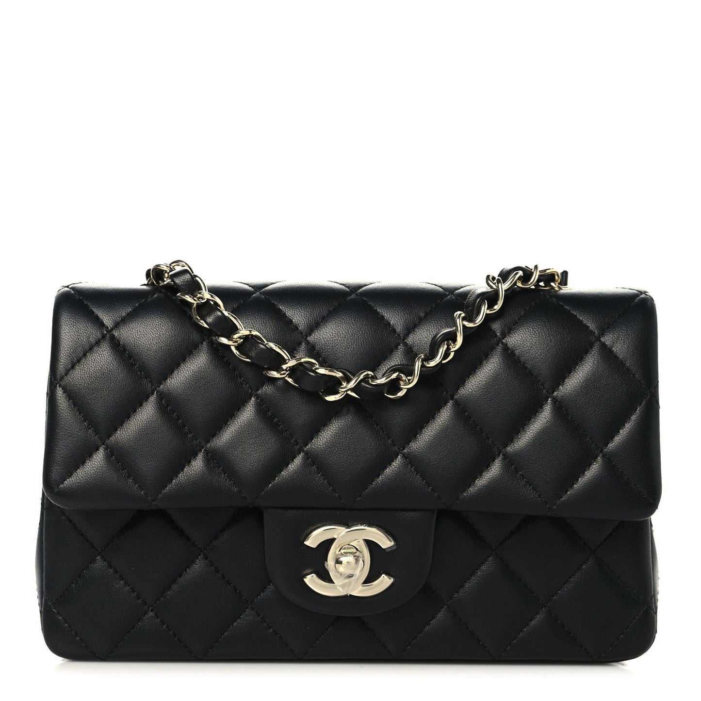 Lambskin Quilted Mini Rectangular Flap Black