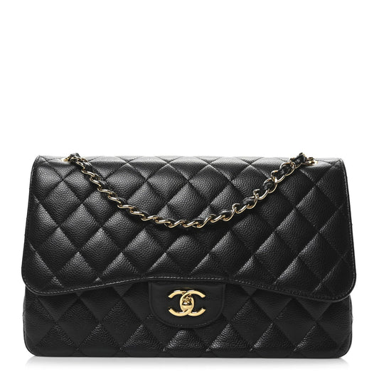 Caviar Quilted Jumbo Double Flap Black