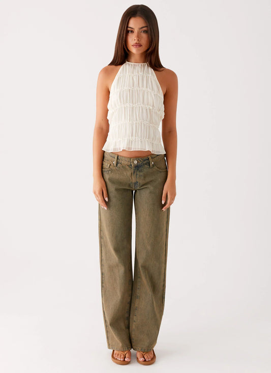 Jaiden Low Rise Denim Jeans - Brown Sand Wash
