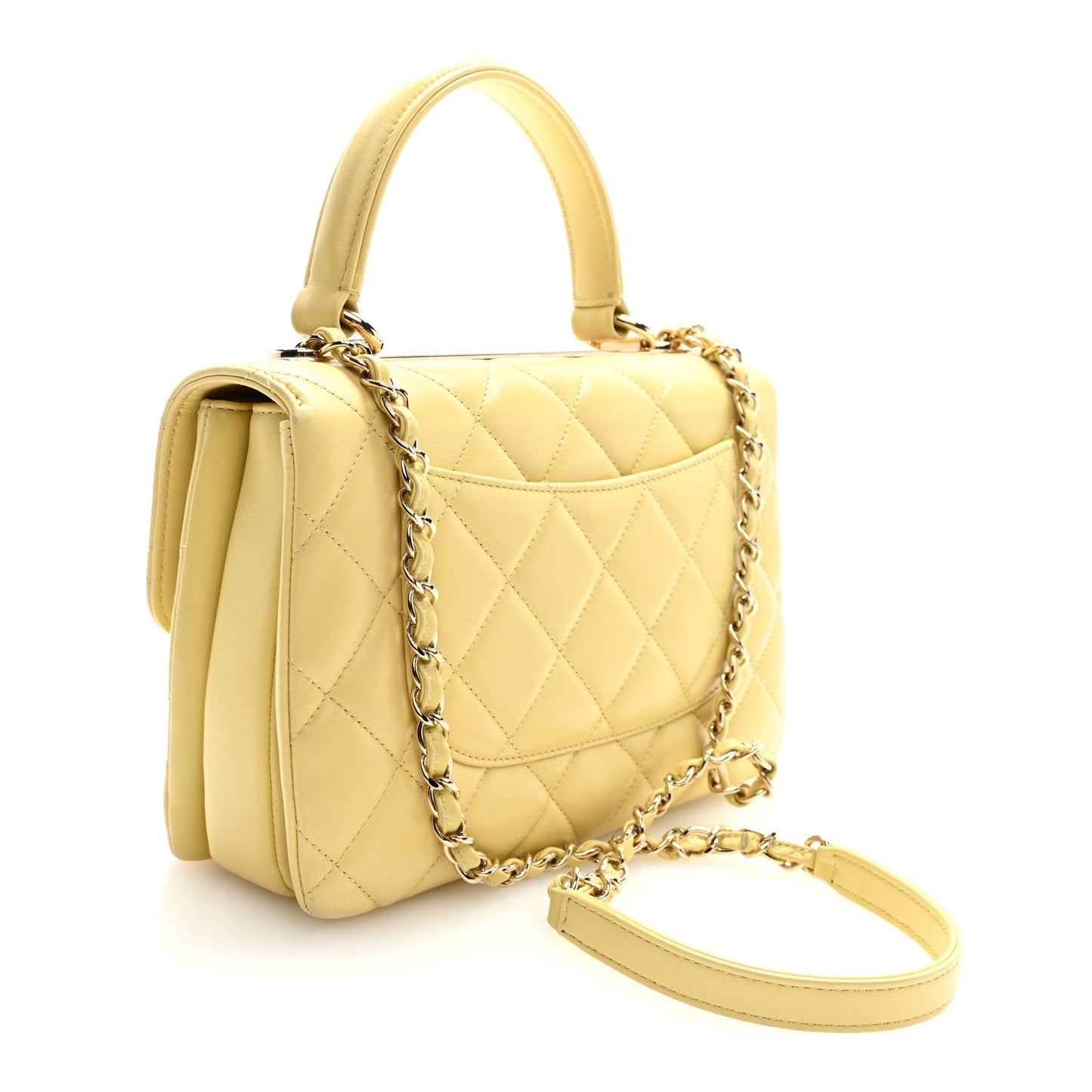 Lambskin Quilted Small Trendy CC Flap Dual Handle Bag Yellow