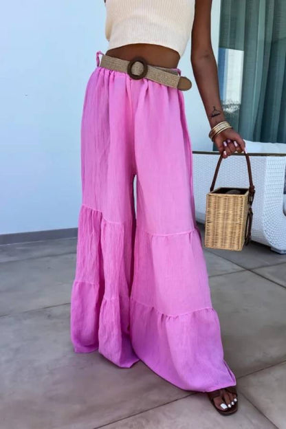 Pantalones elásticos casuales, pantalones acampanados de cintura alta