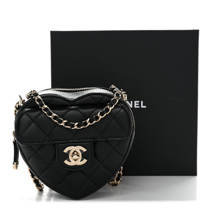 Lambskin Quilted CC In Love Heart Clutch With Chain Black
