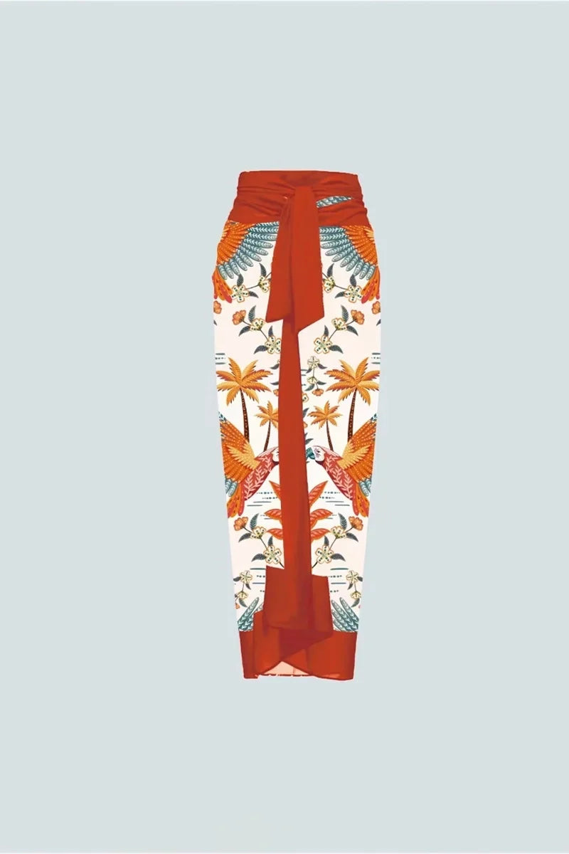 Floral Print One-Piece with 3D Flower Detail