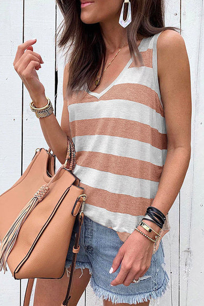 Camiseta sin mangas a rayas con cuello en V