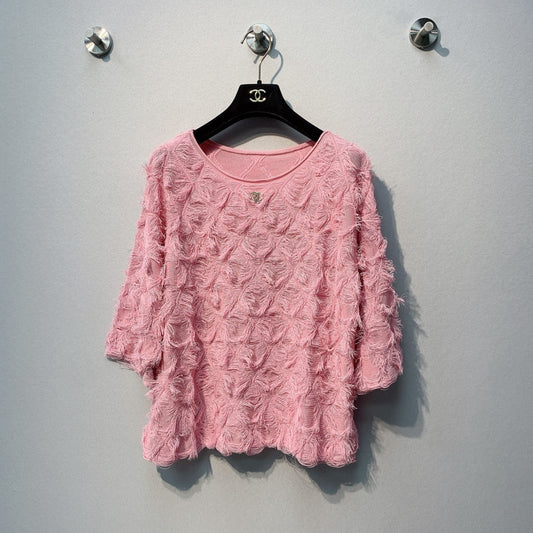 CC SS26 Feather-Trimmed Chiffon Top Rosette Pink Chiffon 350964